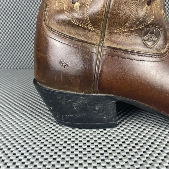 Ariat Cowboy Boots Mens Size 9.5 D Brown Leather Western Round Toe Embroidered